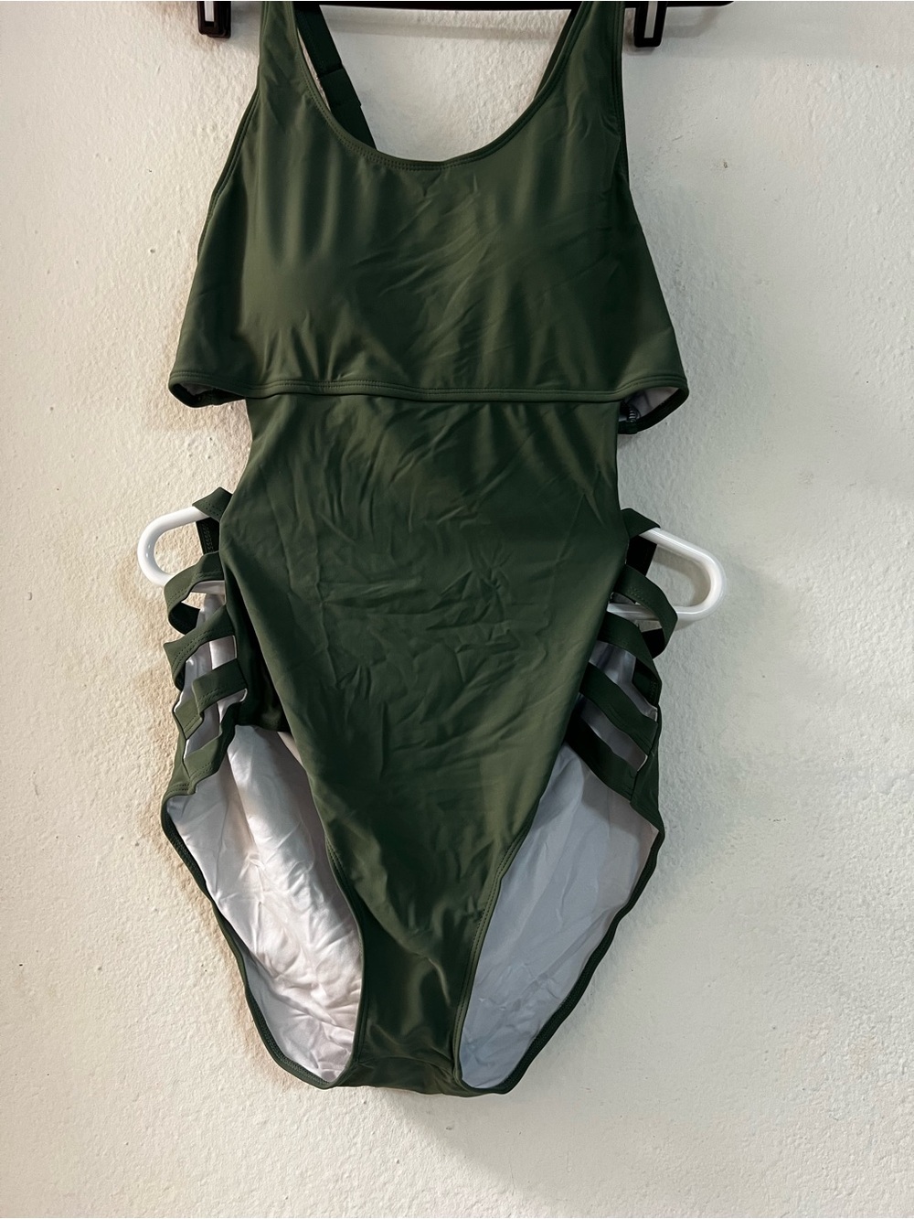 Women’s Olive Green One-Piece Swimsuit with Side Cutouts